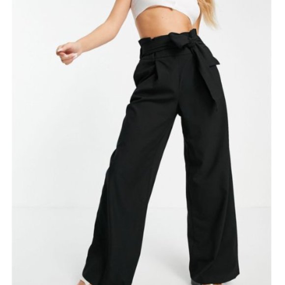 MANGO High Waisted Silky Black Palazzo Pants - Picture 1 of 2